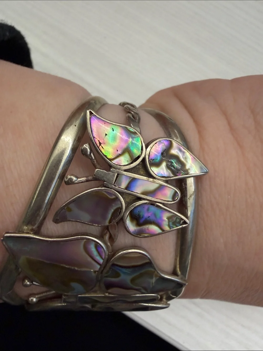 Abalone Butterfly Statement Cuff Bracelet - Iridescent
